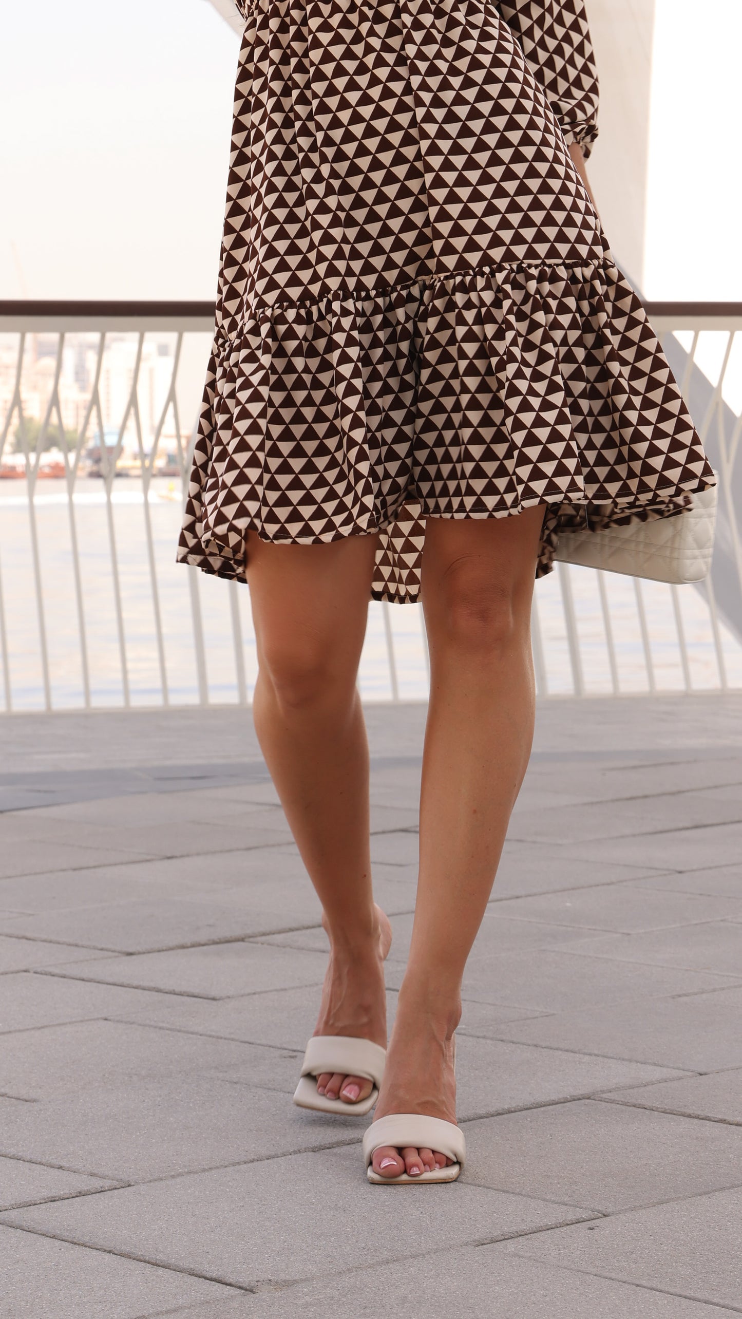LILY DRESS CREAM GEO PRINT