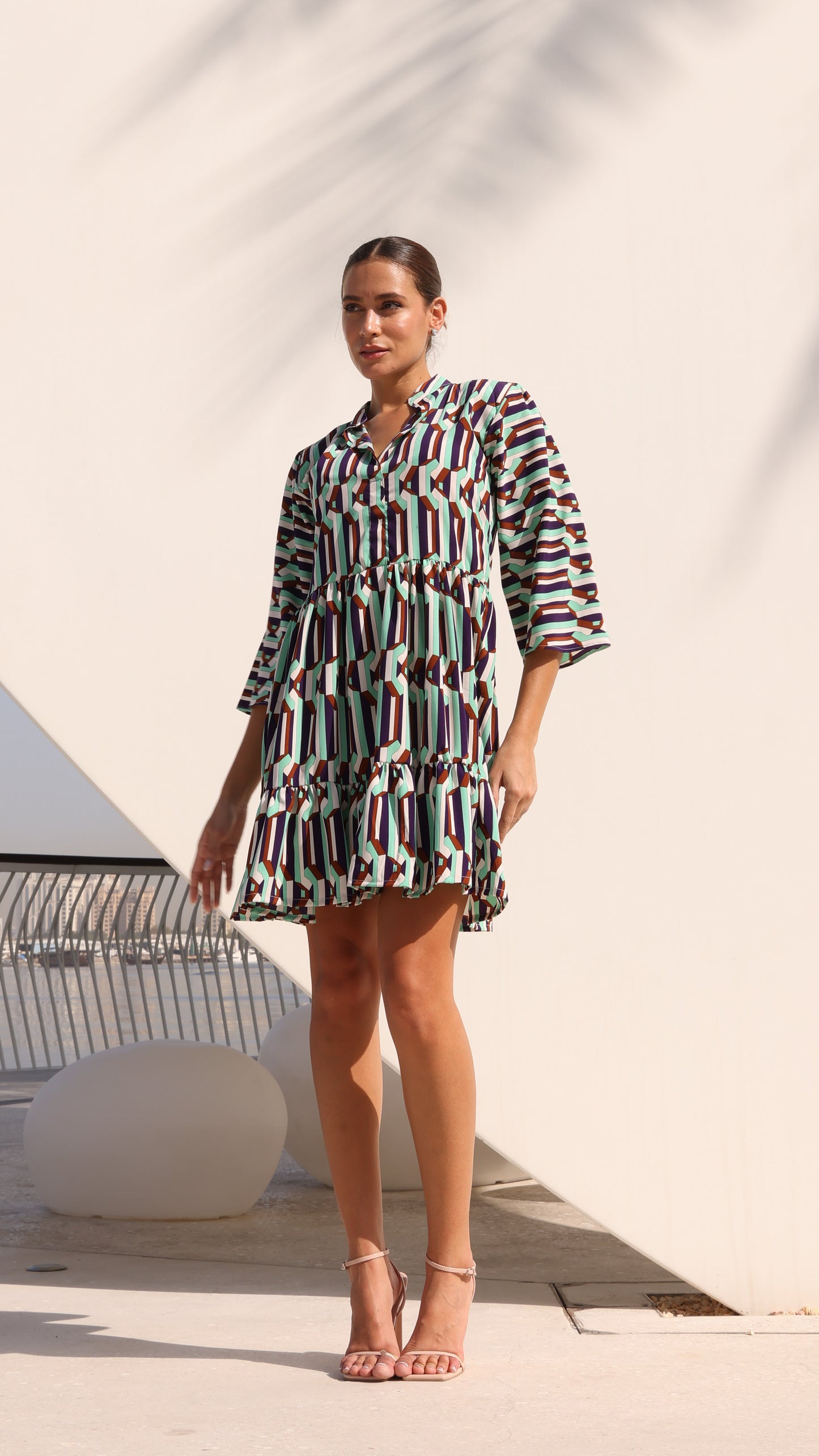 ATHENS DRESS MINT MIX GEO