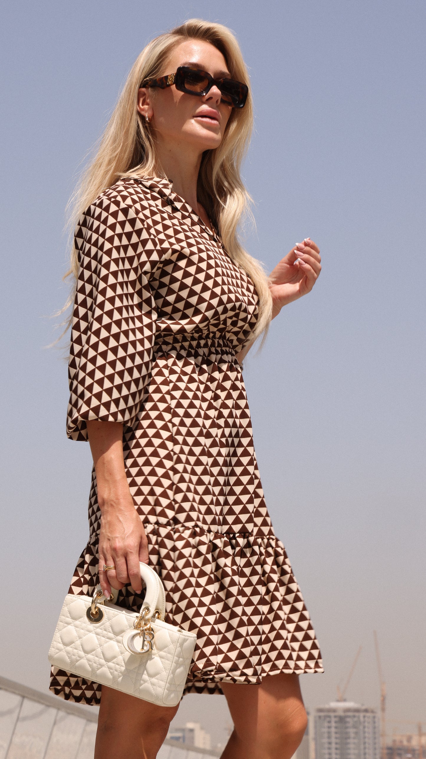 LILY DRESS CREAM GEO PRINT