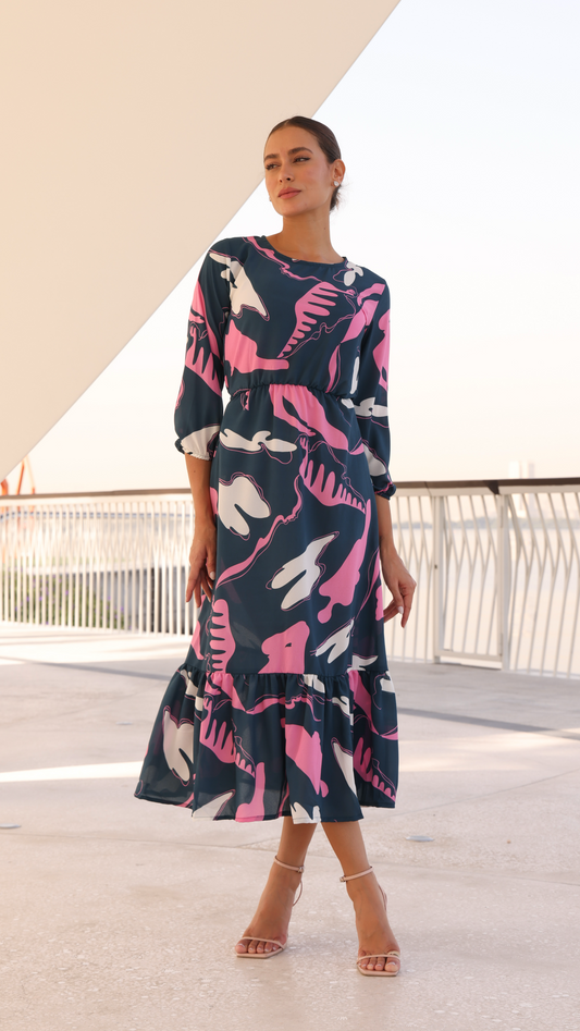 PORTOFINO DRESS NAVY GEO PRINT